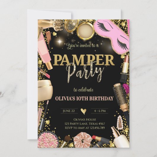 Elegant Pamper Party Geburtstag Einladung (Vorderseite)