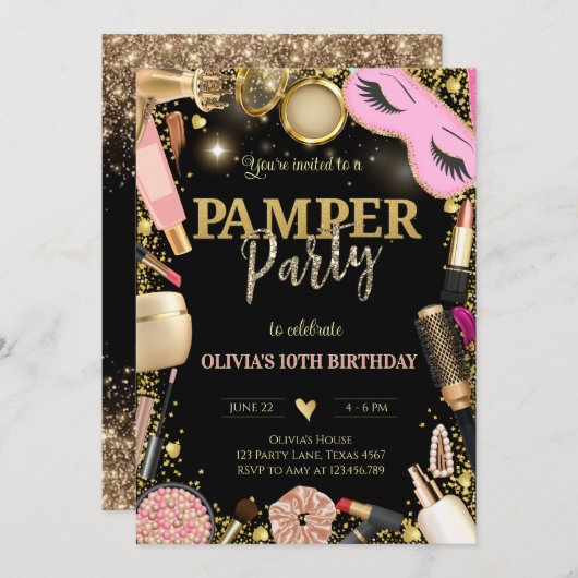 Elegant Pamper Party Geburtstag Einladung (Vorne/Hinten)