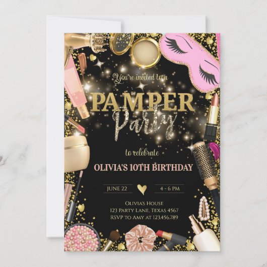 Elegant Pamper Party Geburtstag Einladung (Vorderseite)