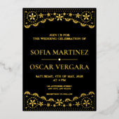 Elegant Papel Picado Black and Gold Folieneinladung (Vorderseite)