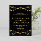 Elegant Papel Picado Black and Gold Folieneinladung (Stehend vorne)