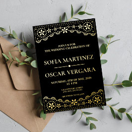 Elegant Papel Picado Black and Gold Folieneinladung