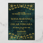 Elegant Papel Picado Emerald Green Wedding Folieneinladung (Vorderseite)