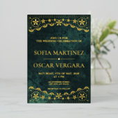 Elegant Papel Picado Emerald Green Wedding Folieneinladung (Stehend vorne)