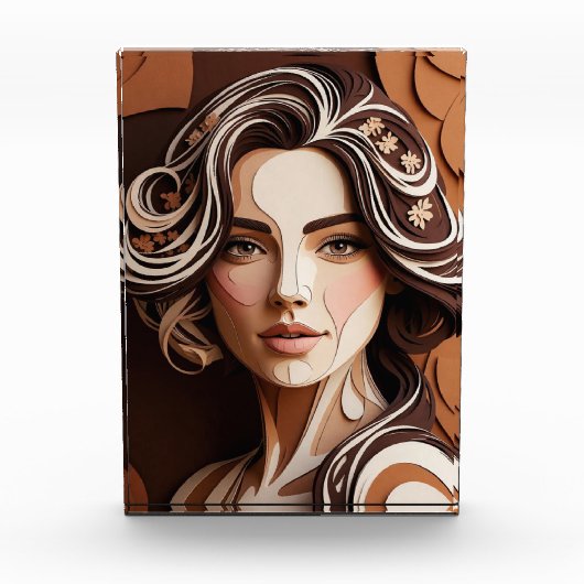 Elegant Paper-Cut Portrait in Warm Earth Tones Fotoblock (Vorderseite)