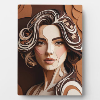 Elegant Paper-Cut Portrait in Warm Earth Tones Fotoplatte