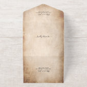 Elegant Parchment Red Rose Wedding Real Gold Foil All-in-One-Einladung (Außenseite)