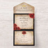 Elegant Parchment Red Rose Wedding Real Gold Foil All-in-One-Einladung (Innenseite)