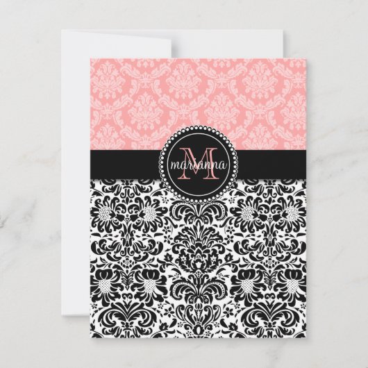 Elegant Paris Baby Pink Black Damask Personalisier Mitteilungskarte (Vorderseite)