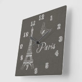 Elegant Paris Eiffel Tower Dark Gray Butterfly Quadratische Wanduhr (Winkel)