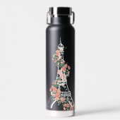 Elegant Paris Eiffel Tower Floral Black Trinkflasche (Vorne)