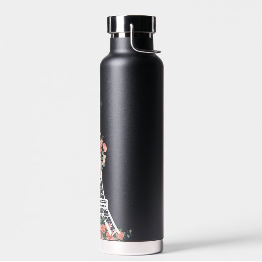 Elegant Paris Eiffel Tower Floral Black Trinkflasche (Links)