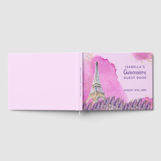 Elegant Paris Eiffel Tower Pink Gold Quinceanera Gästebuch (Voll)