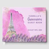 Elegant Paris Eiffel Tower Pink Gold Quinceanera Gästebuch (Vorderseite)
