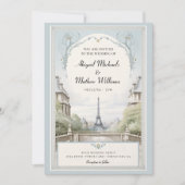 Elegant Paris Eiffel Tower Powder Blue Wedding Einladung (Vorderseite)
