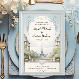 Elegant Paris Eiffel Tower Powder Blue Wedding Einladung