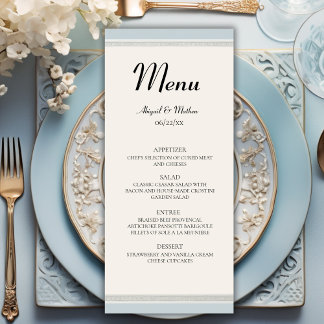 Elegant Paris Eiffel Tower Powder Blue Wedding Menükarte