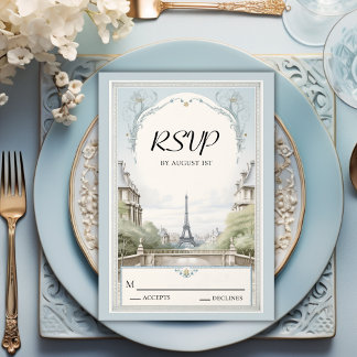 Elegant Paris Eiffel Tower Powder Blue Wedding RSVP Karte