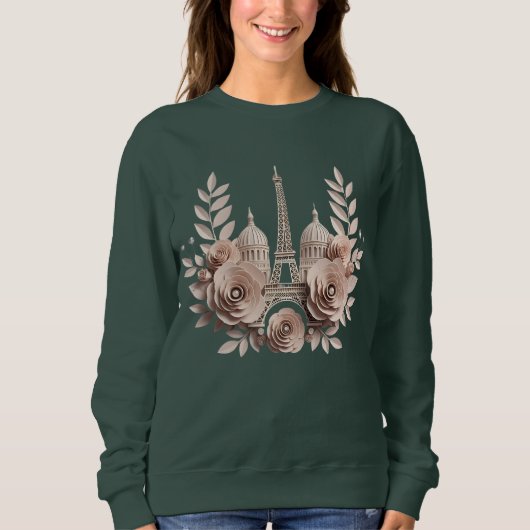 Elegant Paris Paper-Cut Floral T-Shirt Sweatshirt (Vorderseite)