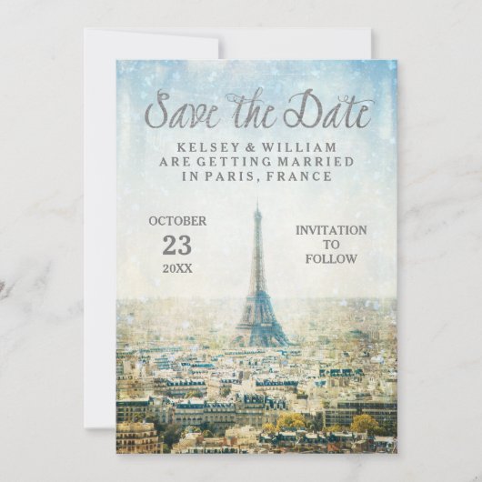 Elegant Paris View Eiffel Tower Save the Date (Vorderseite)