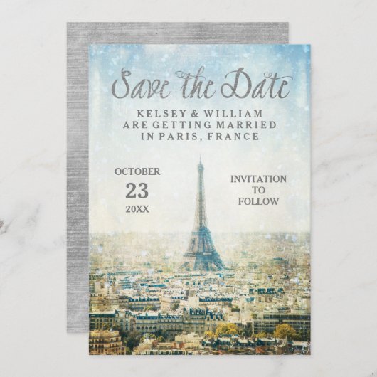 Elegant Paris View Eiffel Tower Save the Date (Vorne/Hinten)