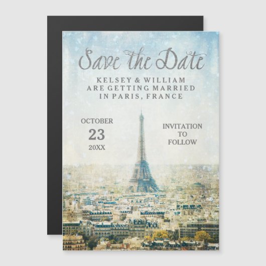 Elegant Paris View Eiffel Tower Save the Date Magneteinladung (Vorne/Hinten)