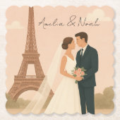 Elegant Paris Wedding Paper Coaster – Eiffel Tower Untersetzer (Vorderseite)