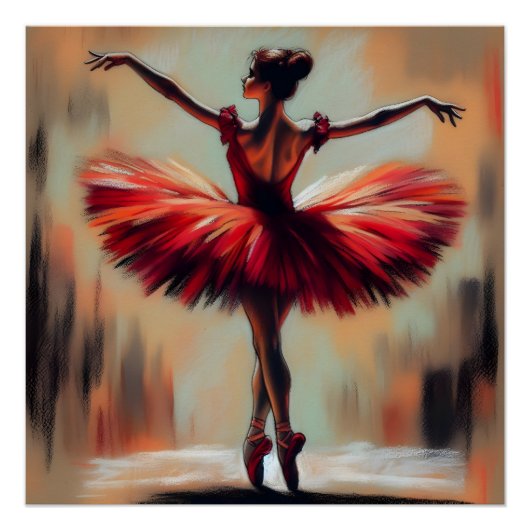 Elegant Pastel Ballerina in Red Tutu Poster (Vorderseite)