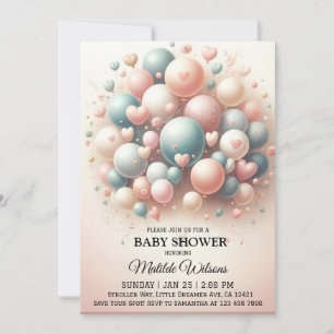 Elegant Pastel Balloon Bonanza Baby Shower Einladung
