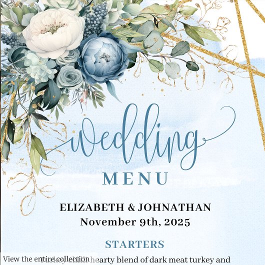 Elegant Pastel Blue Eucalyptus Floral Wedding Menu Menükarte