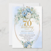 Elegant Pastel Blue Flowers 70th Birthday Invites Einladung (Vorderseite)