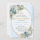 Elegant Pastel Blue Gold Eucalyptus 15th Birthday Einladung (Vorderseite)