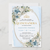 Elegant Pastel Blue Gold Eucalyptus 15th Birthday Einladung (Vorderseite)