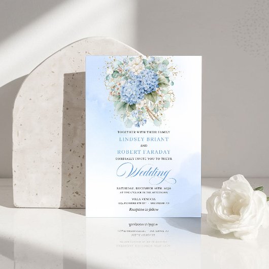 Elegant Pastel Blue Hydrangea Wedding Invitation Einladung