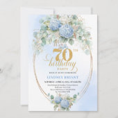 Elegant Pastel Blue Hydrangeas Gold 70th Birthday Einladung (Vorderseite)