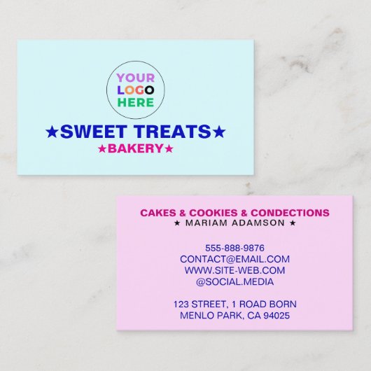 Elegant Pastel Blue & Pink Color | Bakery Logo Visitenkarte (Vorne/Hinten)