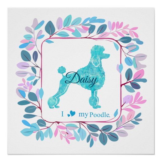Elegant Pastel Blue Poodle Poster | Personalized (Vorderseite)