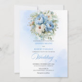 Elegant Pastel Blue White Peony Gold Wedding Invit Einladung (Vorderseite)