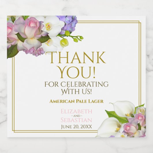 Elegant Pastel Blume Hochzeit Vielen Dank Bierflaschenetikett (Einzelnes Label)