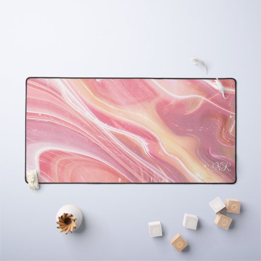 Elegant Pastel Blush Pink Girly Monogram Marbid Schreibtischunterlage (Kindertisch)