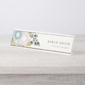 Elegant Pastel Boho Blush Blue Green Leafy Floral Schreibtischnamensplakette (Vorderseite )