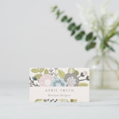 Elegant Pastel Boho Blush Blue Green Leafy Floral Visitenkarte (Stehend Vorderseite)