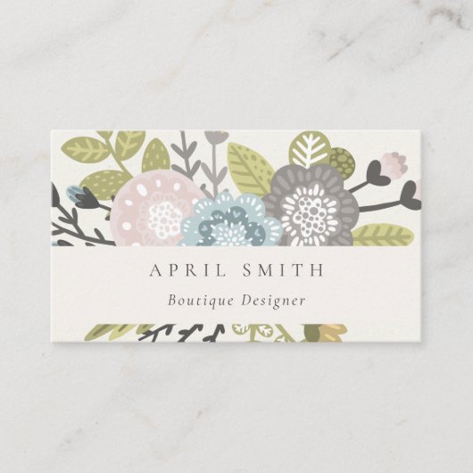 Elegant Pastel Boho Blush Blue Green Leafy Floral Visitenkarte (Vorderseite)