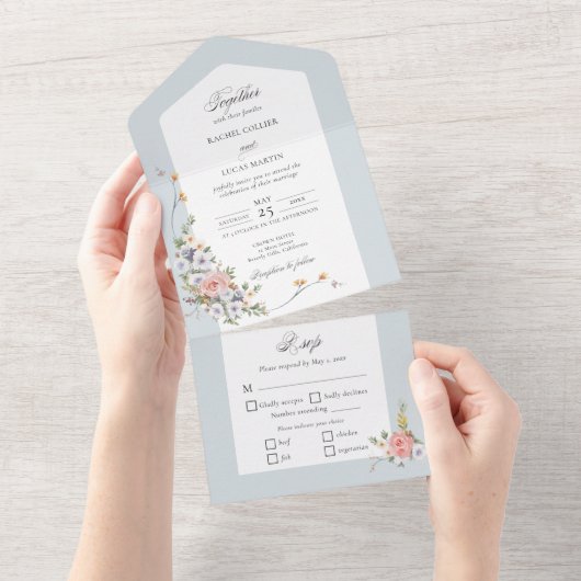 Elegant Pastel Boho Floral Calligraphy All In One Einladung (Abreißen)