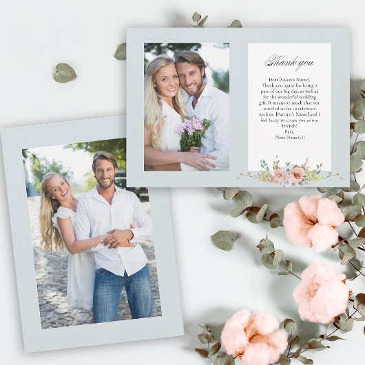 Elegant Pastel Boho Floral Calligraphy/Foto Dankeskarte