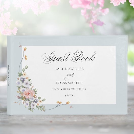 Elegant Pastel Boho Floral Calligraphy Gästebuch
