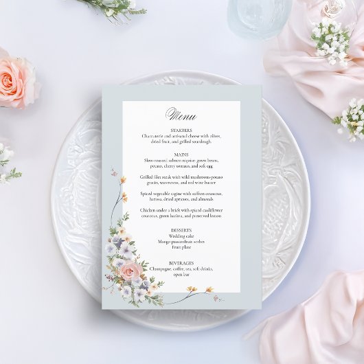 Elegant Pastel Boho Floral Calligraphy Menükarte