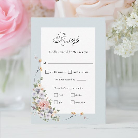 Elegant Pastel Boho Floral Calligraphy RSVP Karte