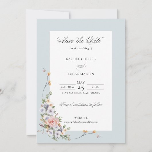 Elegant Pastel Boho Floral Calligraphy Save The Date (Vorderseite)