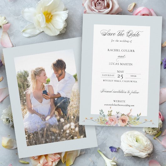 Elegant Pastel Boho Floral Calligraphy Save The Date